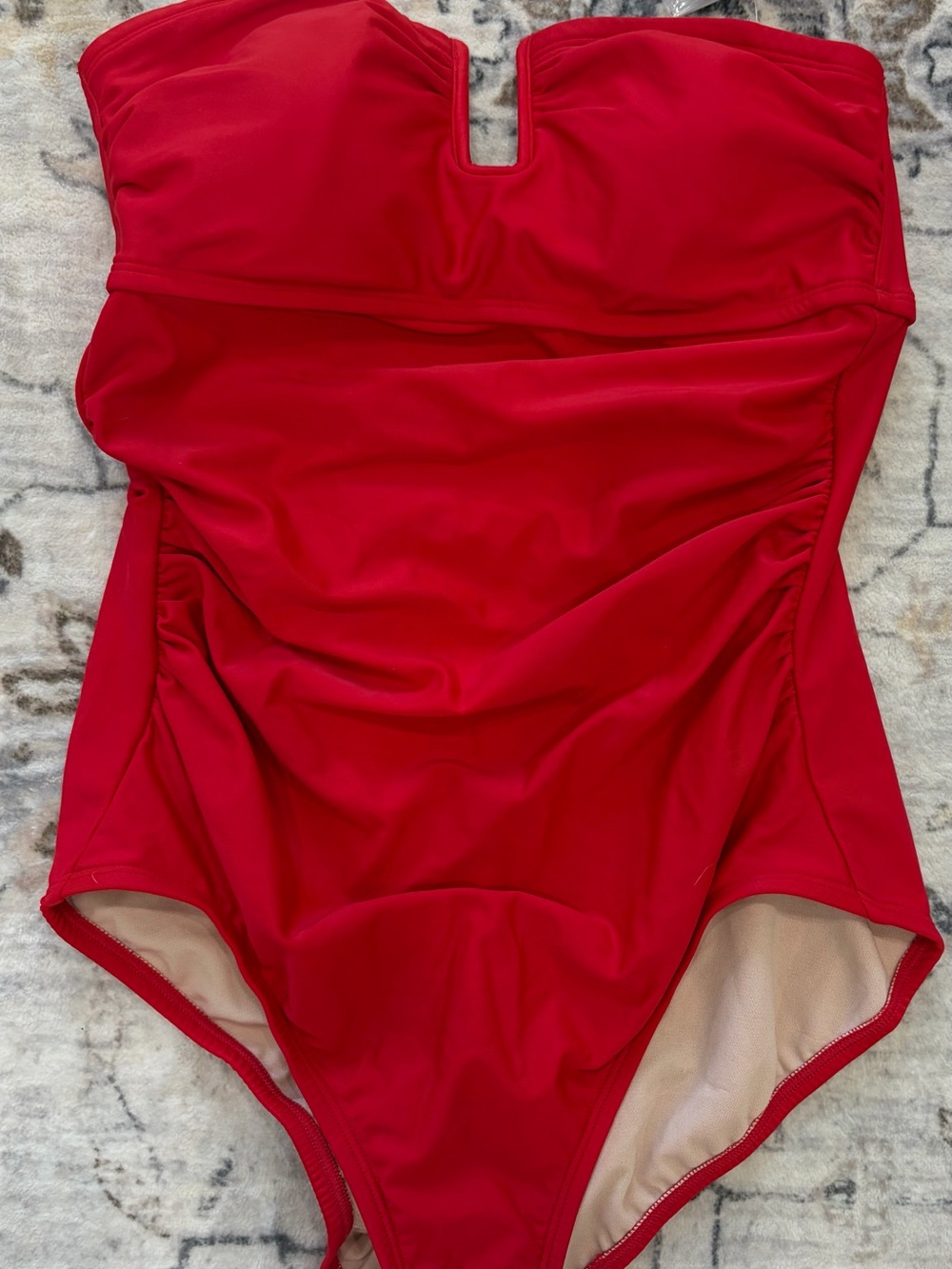 Kona Sol Strapless Red V-Notch One-Piece Swimsuit